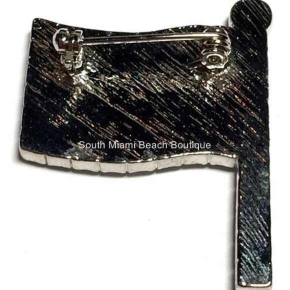 USA American Flag Pin Brooch Patriotic July 4th US Crystal Silver Plated 1.5" - Picture 7 of 12